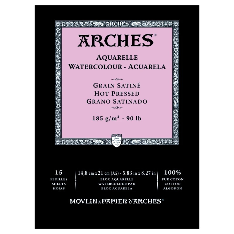 Arches Aquarelpapier - Hot pressed - 185 grams - 15 vellen - A5