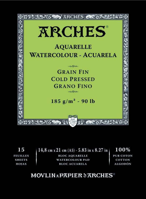 Arches Aquarelpapier - cold pressed - 185 grams - 15 vellen - A5