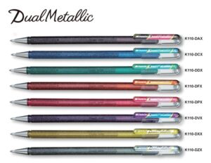 Pentel Hybrid Dual Metallic gelpen  K110 1,0 mm - set van 8 in Gratis etui