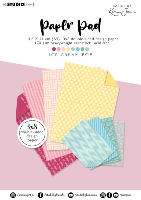 Studio Light Paper Pad Blok A5 - Basics By Karin Joan - Ice cream pop nr.08