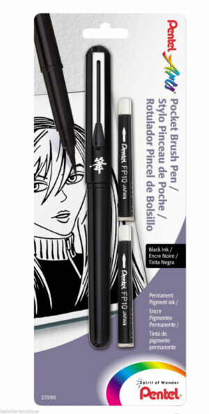 Pentel Pocket Brush Pen met 2x inktpatroon - Zwart