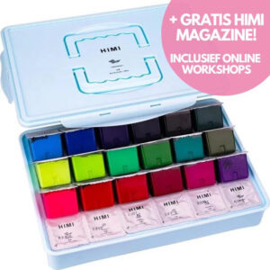 MIYA HIMI - Gouache - set van 24 kleuren x 80ml - in kunststof opbergbox blauw