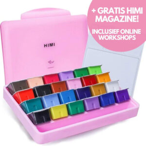 MIYA HIMI - Gouache - set van 24 kleuren x 30ml - in kunststof opbergbox roze
