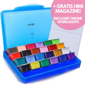 MIYA HIMI - Gouache - set van 24 kleuren x 30ml - in kunststof opbergbox blauw