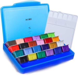 MIYA HIMI - Gouache - set van 24 kleuren x 30ml - in kunststof opbergbox blauw