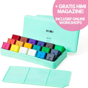 MIYA HIMI - Gouache - set van 18 kleuren x 30ml - in kunststof opbergbox groen