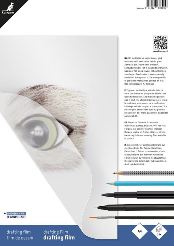 Drafting film Kangaro 25 vellen 100 polyester A4 Be Creative Shop