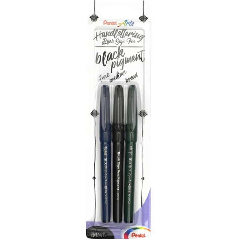 Brushpen Pentel Brush Sign Pen SESP15 - Black Ink Pigment Edition - set van 3 zwart 1 Brushpen Pentel Brush Sign Pen SESP15 - Black Ink Pigment Edition - set van 3 zwart