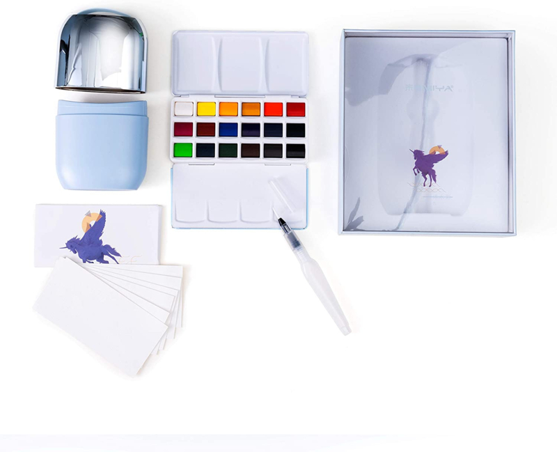MIYA HIMI Solid Aquarelverf set - set 18 kleuren in bewaarkoker - Blauw