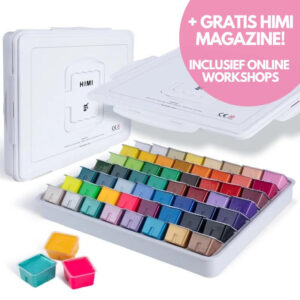 NEW MIYA HIMI - Gouache - set van 56 kleuren x 30ml - in kunststof opbergbox wit - incl. Neon en Metallic kleuren