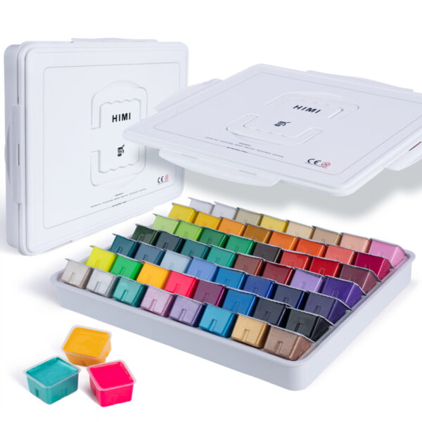 NEW MIYA HIMI - Gouache - set van 56 kleuren x 30ml - in kunststof opbergbox wit - incl. Neon en Metallic kleuren