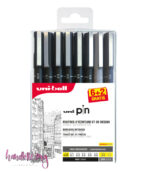 Uni-ball PIN Fineliners set van 8 - Zwart/Grijs