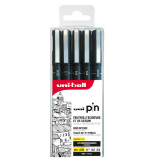 Uni-ball PIN Fineliners/Brush pen set van 5  - Zwart