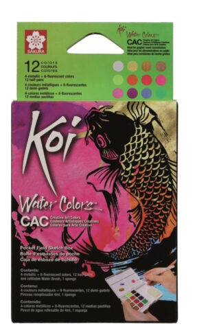 Koi Water Colors Sketchbox - set van 12 inclusief  Metallic and Reflex + waterbrush