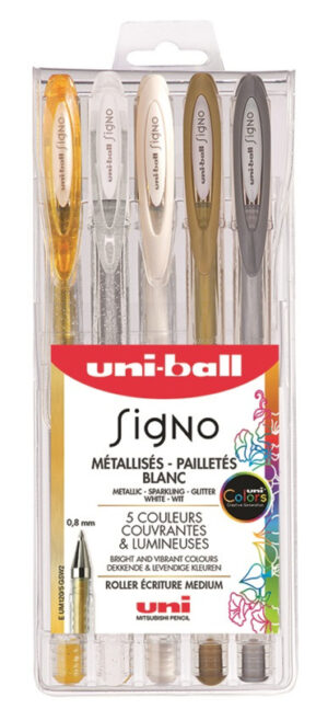 Uni-ball Signo Glitter/Metallic Gelpennen UM-120 -  0,8 / 1,0 mm - set van 5