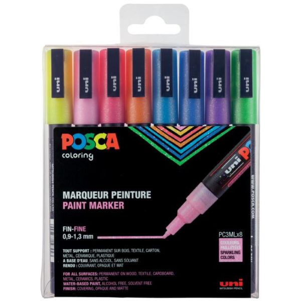 Uni Posca Paint Marker glitter PC3ML8A ass26 set van 8 Be