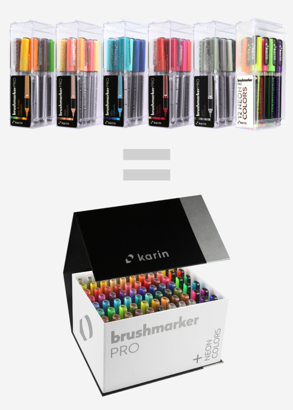 Karin Brushmarker PRO Mega BoxPLUS set van 72 kleuren + 3 blenders Be Creative Shop