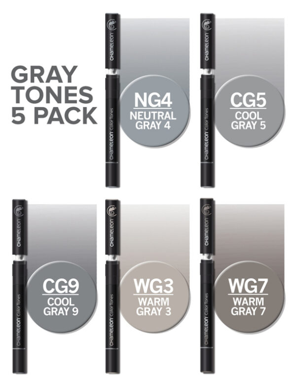 Chameleon Alcohol based Pens - Gray Color Tones - set van 5
