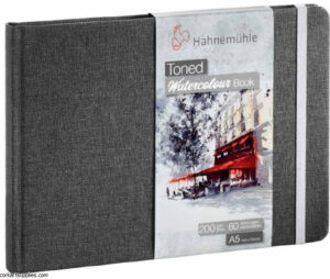 HahnemÃ¼hle Grey toned watercolour book A6 landscape - 60 pagina's - Grijze kaft - Lichtgrijs papier