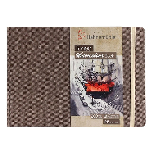HahnemÃ¼hle Beige toned watercolour book A5 landscape - 60 pagina's - Bruine kaft - Beige papier