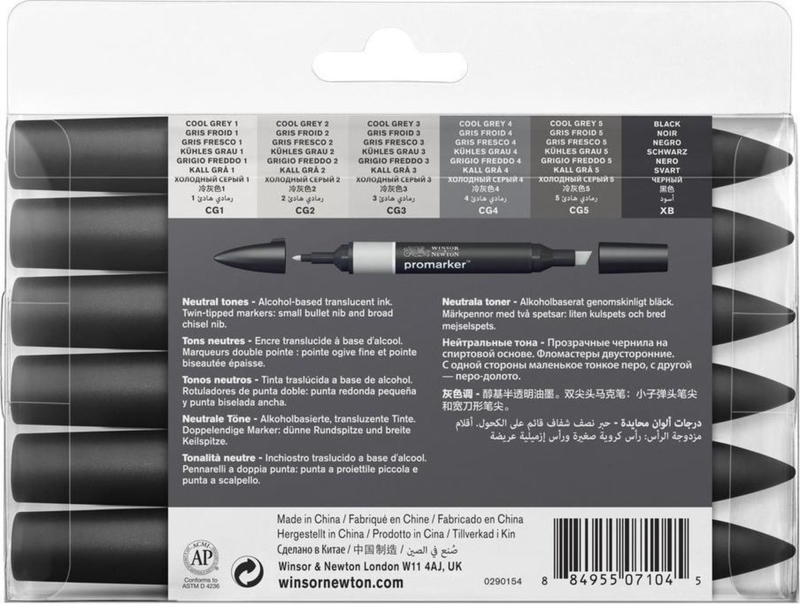 Marqueur Promarker Winsor & Newton CG6 Gris Froid - Double Pointe (Fine Et Large)