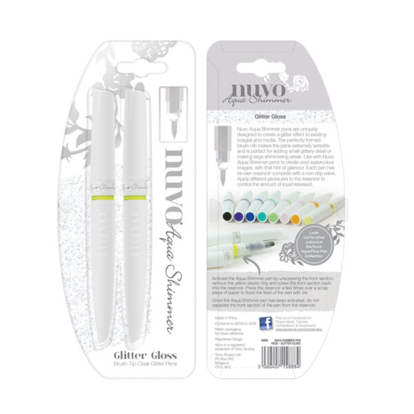 Tonic Studios Nuvo aqua shimmer glitter brush pen (transparant + glitter) - set van 2 - 888N