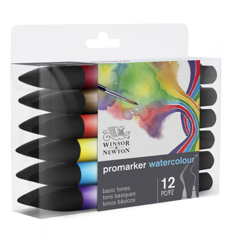 Winsor & Newton Promarker Watercolour brushpennen - Basic tones  - set van 12
