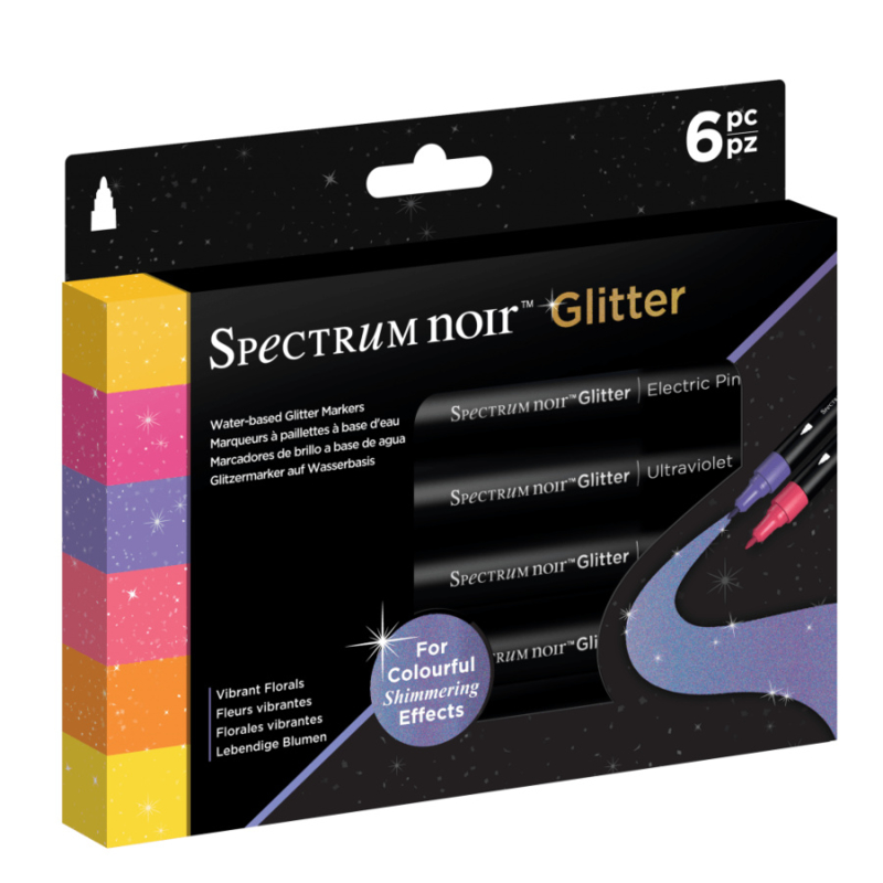 Spectrum Noir glitter markers - Vibrant Florals - set van 6