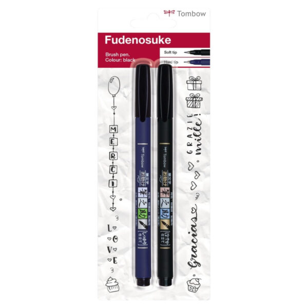 Tombow Fudenosuke Brush Pen / kalligrafie - WS-BS en WS-BH zwart - set van 2