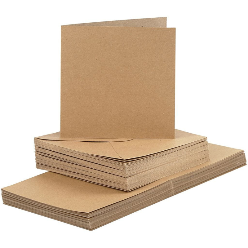 CARD MAKING dubbele blanco Kaarten 15 x 15 cm & enveloppen - Bruin papier - set van 50