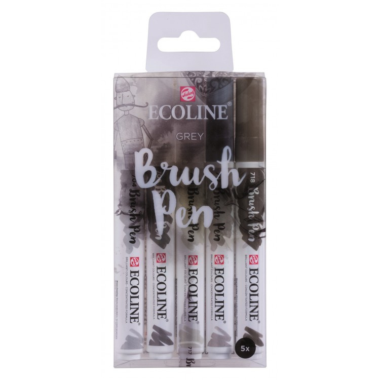 Talens Ecoline Brush Pen - set van 5 - grijs