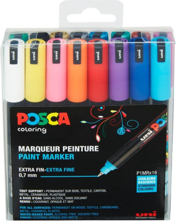 Uni Posca Paintmarker PC-1MR-16 - set van 16 (0.7 mm) extra fijn