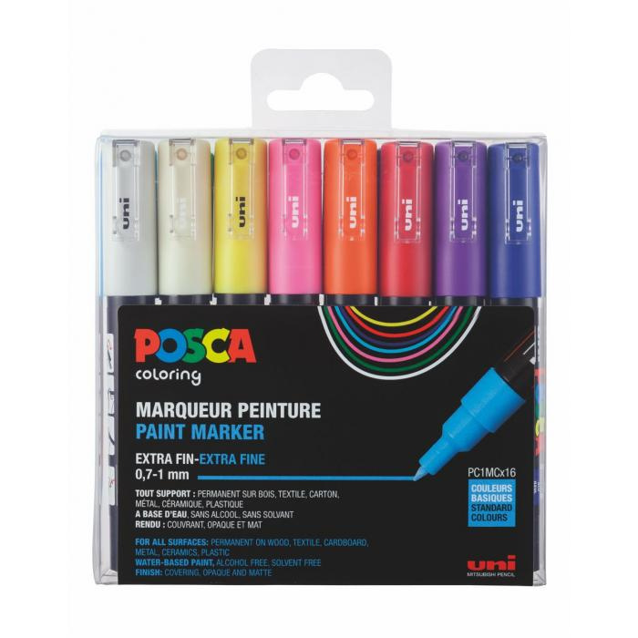 Uni Posca Paintmarker PC-1MC-16a ass20 - set van 16 (0.7 - 1.0 mm)