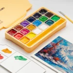 HIMI Gouache - 18 kleuren x 30gr - in kunststof opbergbox geel + 3 penselen - Afbeelding 2