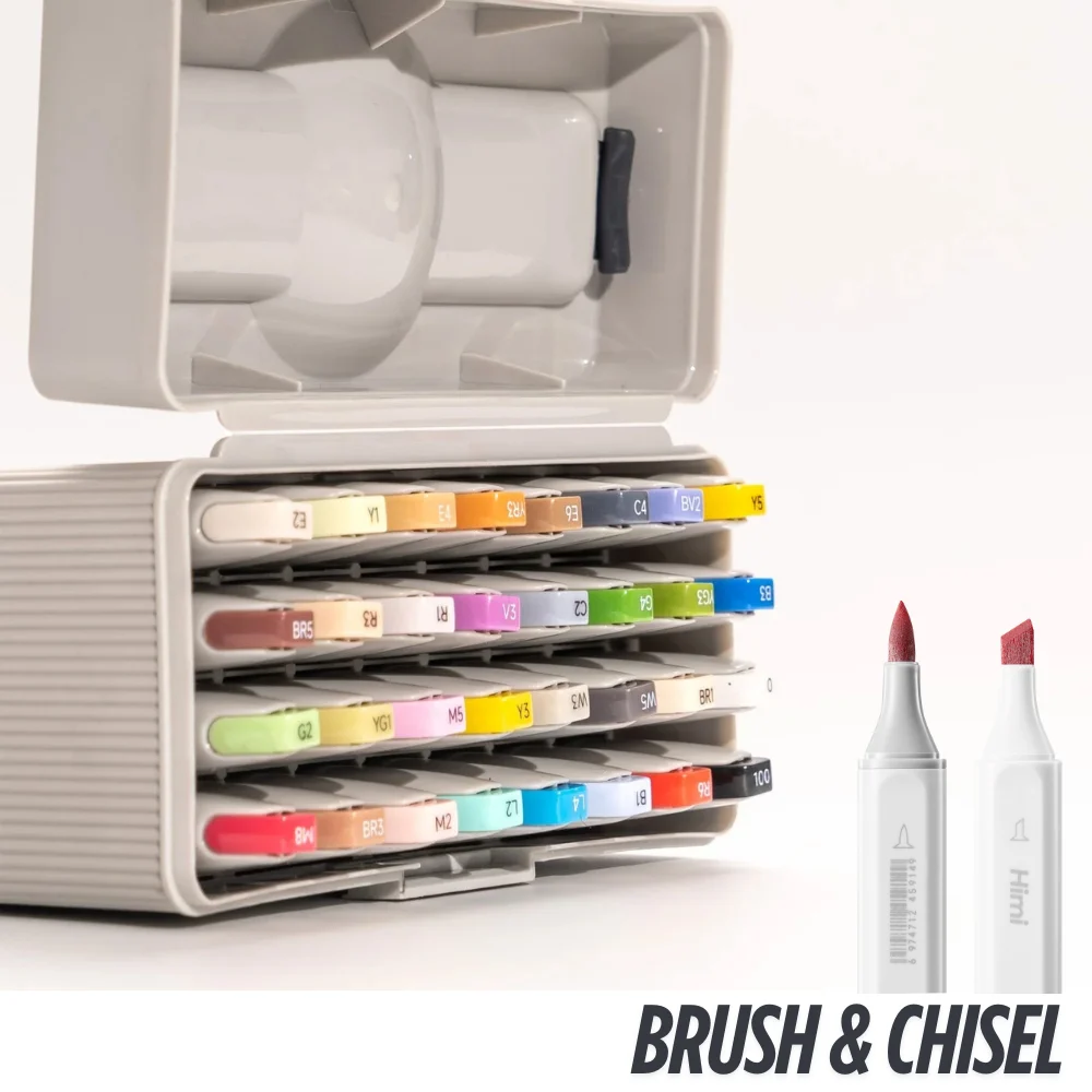 HIMI-CC Alcohol based Art markers Brush & chisel - set van 32 kleuren