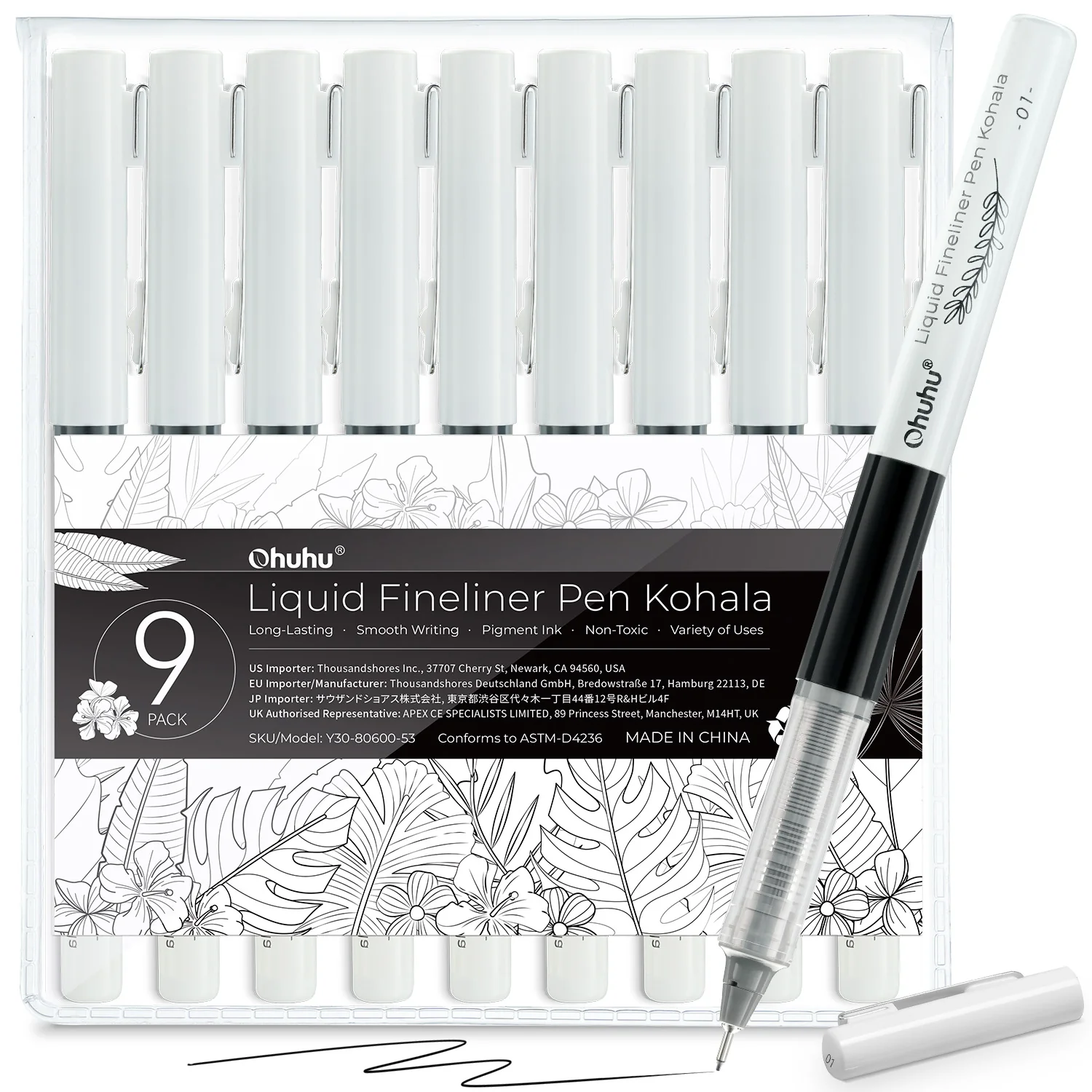 Ohuhu Kohala Fineliner drawing pen zwart - set van 9