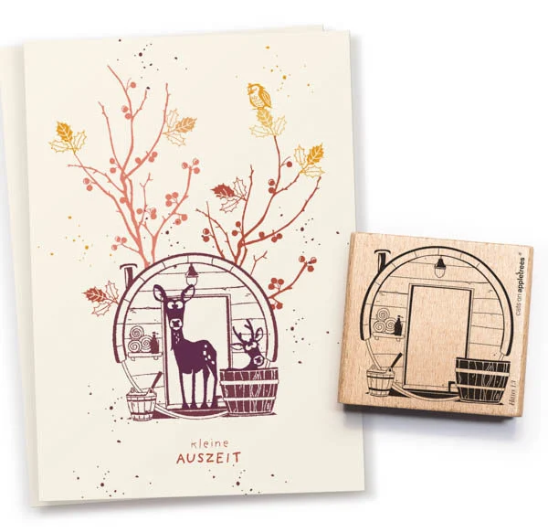 Cats on Appletrees - Houten stempel - 55x55mm - House 13 Sauna Barrel Outline