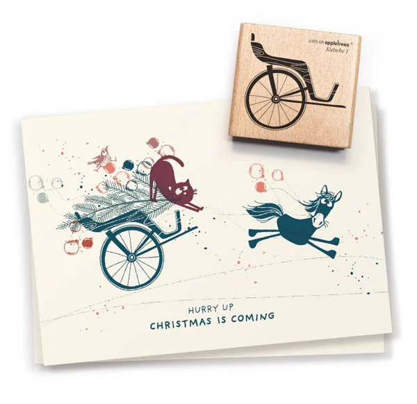 Cats on Appletrees - Houten stempel - 50x50mm - Carriage 1 Single Axle