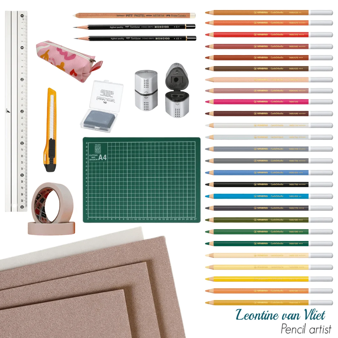 Materialenpakket: basiscursus dieren tekenen met pastelpotloden - by Leontine van Vliet