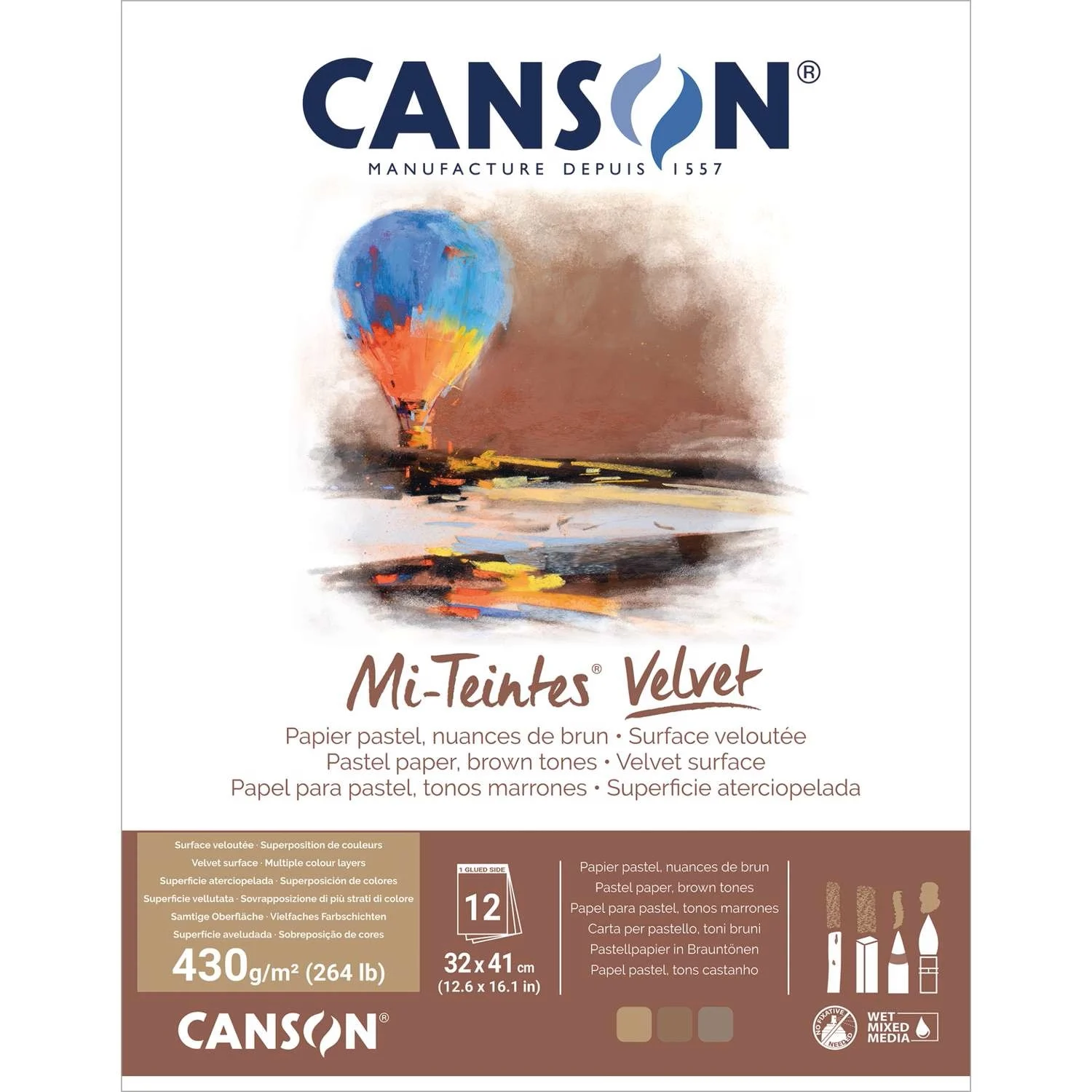 Canson Mi-Teintes Velvet Pastel papier 32 x 41 cm – 430 grams 12 vellen Bruintinten