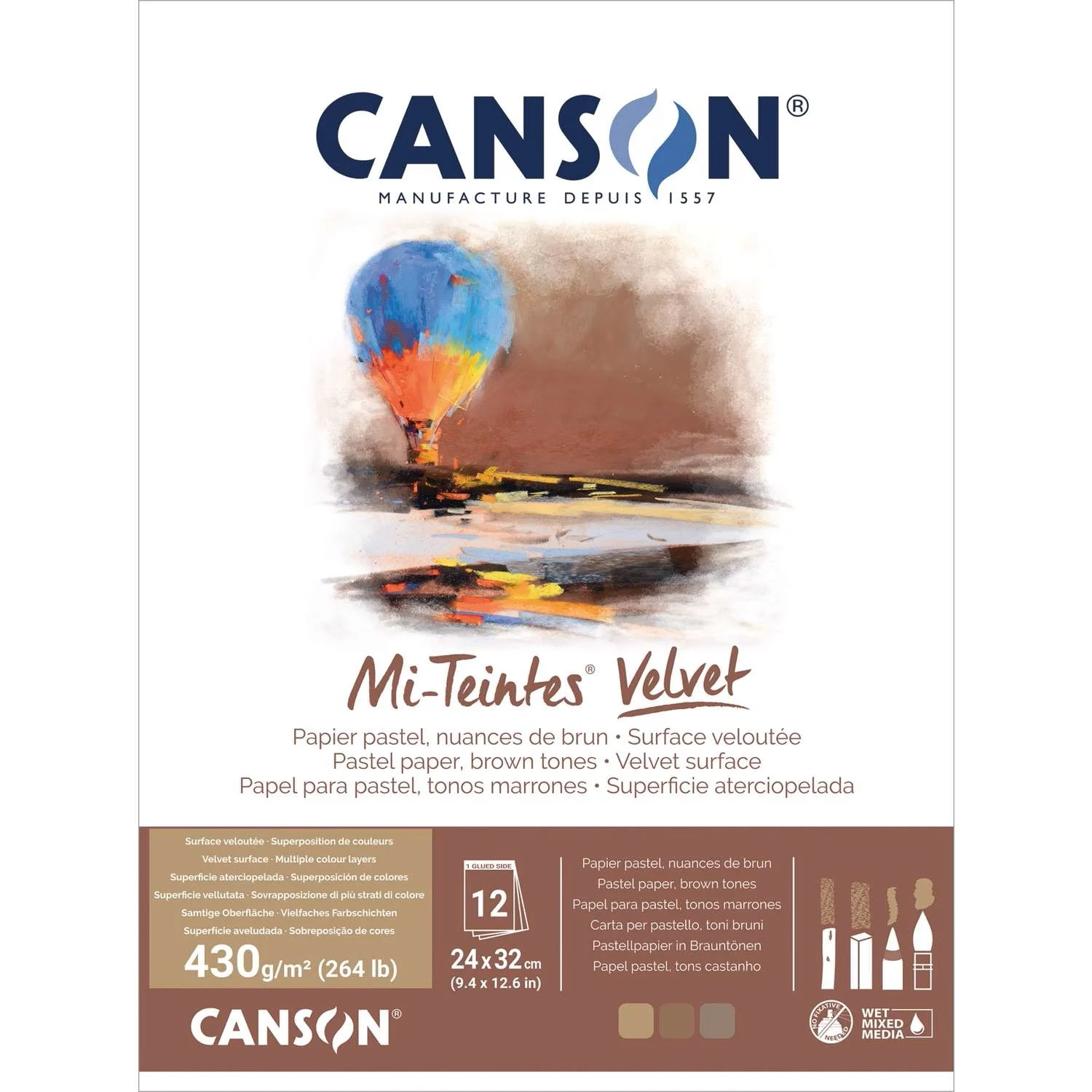 Canson Mi-Teintes Velvet Pastel papier 24 x 32 cm – 430 grams 12 vellen Bruintinten