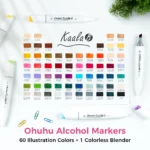 Ohuhu Kaala B Alcohol based Art markers - 60 Illustration Tones - Slim Broad & Mini Brush - Afbeelding 7