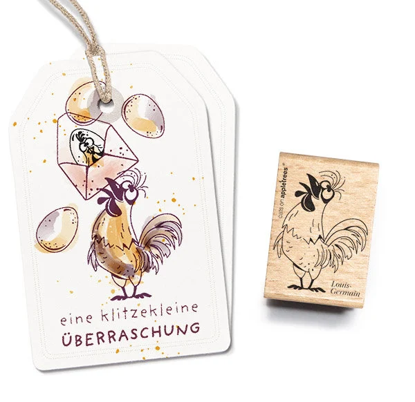 Cats on Appletrees - Houten stempel - 40x30mm - Rooster Louis-Germain