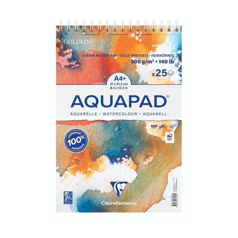 Clairefontaine Aquapad spiraalblok A4 - cold pressed 300 grams 25 vellen