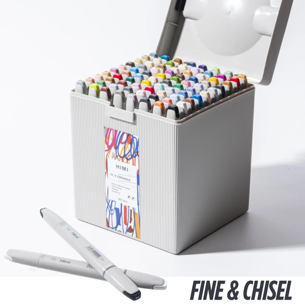 HIMI-CC Alcohol based Art markers Fine & chisel - set van 80 kleuren