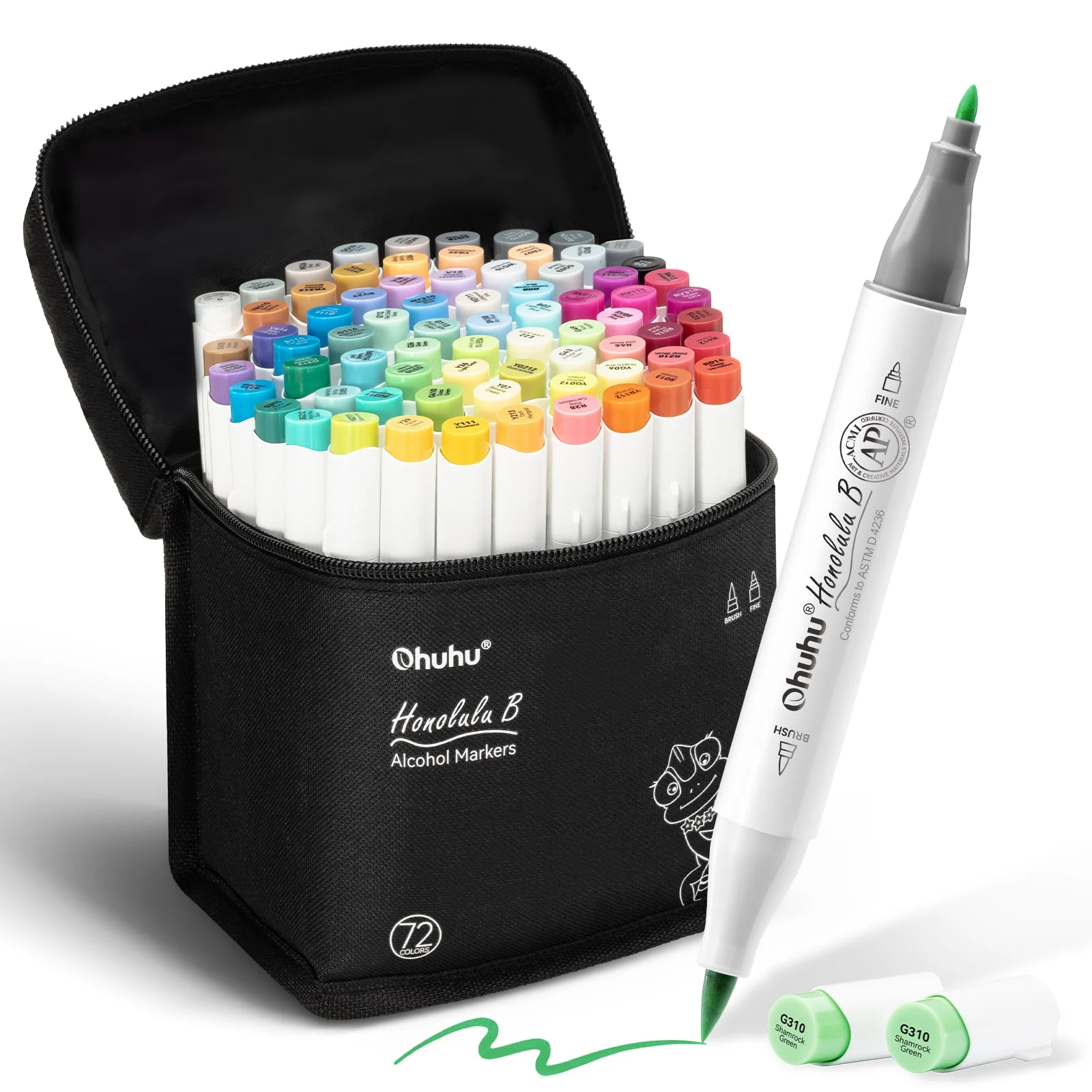Ohuhu Honolulu B 72 kleuren Alcohol Art Markers Brush & Fine
