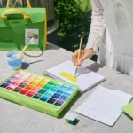 HIMI Gouache van 72 kleuren 12g - Twin split cups + 3 penselen + gouache pad + paletmes + mengpalet + mini opvouwbare beker + vilten tas - Afbeelding 3