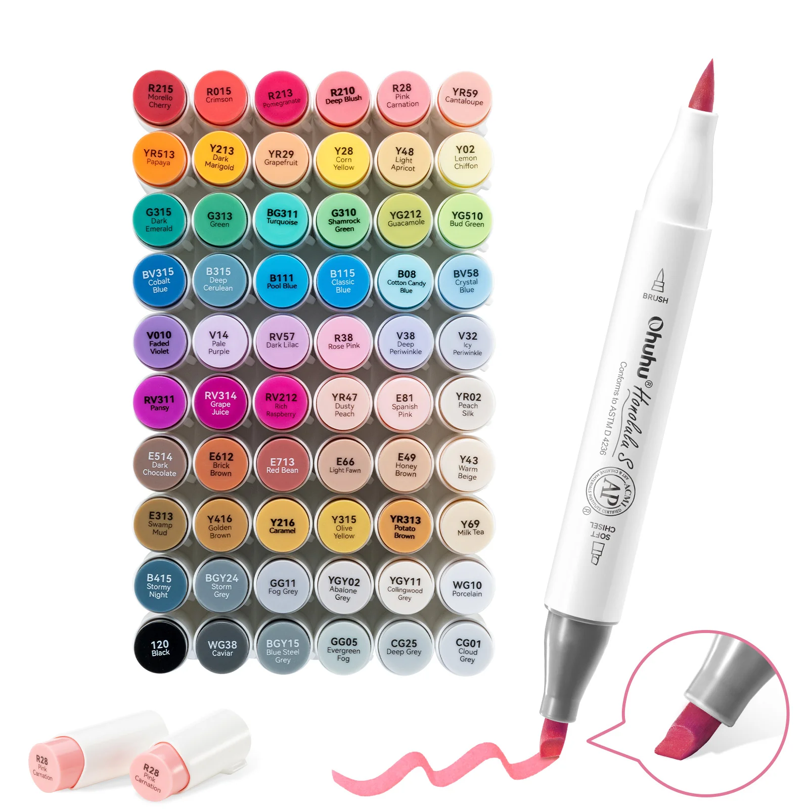 Ohuhu Honolulu S 60 kleuren Illustration - Dual Soft Tips Alcohol Art Markers - Brush & Soft Chisel