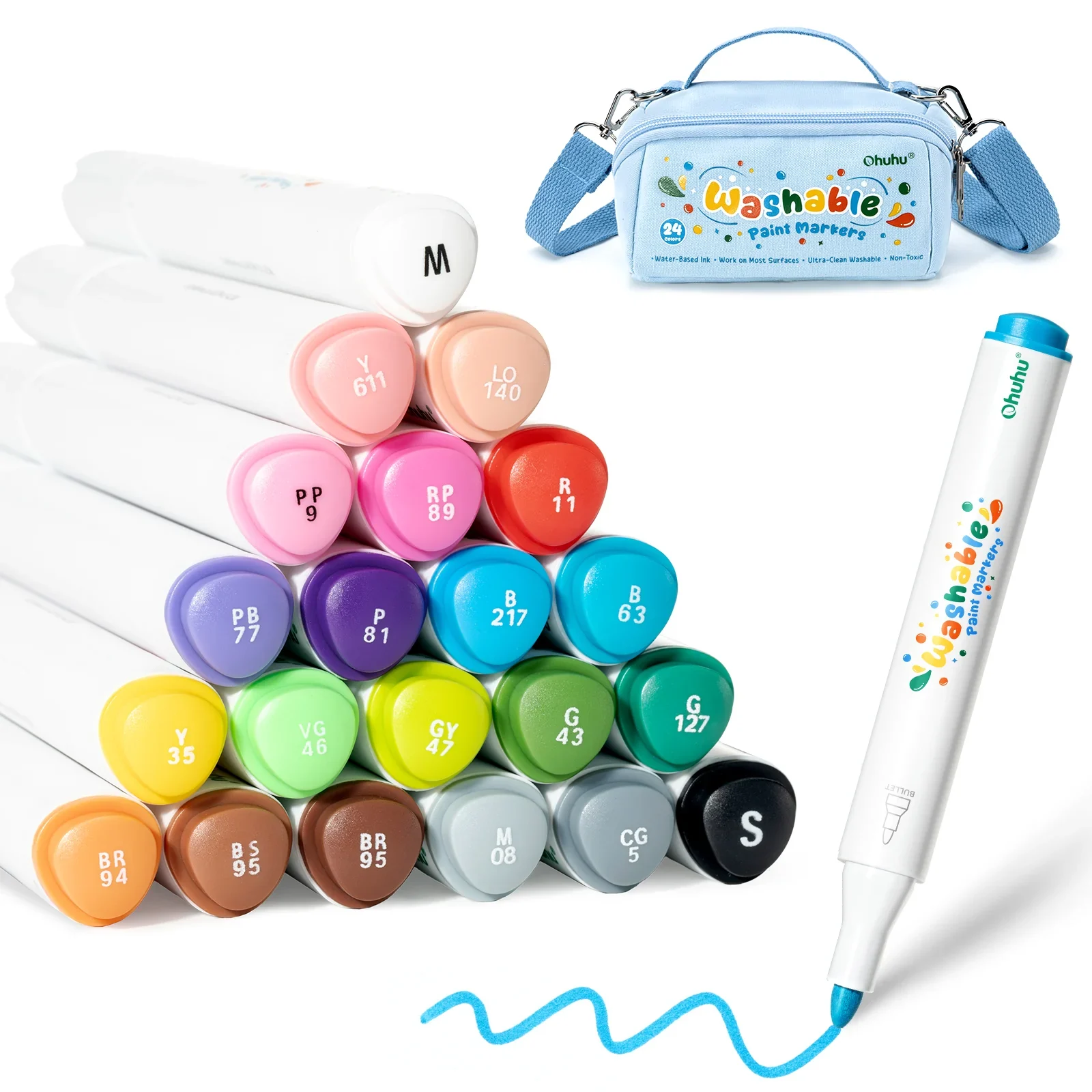 Ohuhu Afwasbare Acrylverfmarkers voor Kinderen  24 kleuren - Bullet Tip