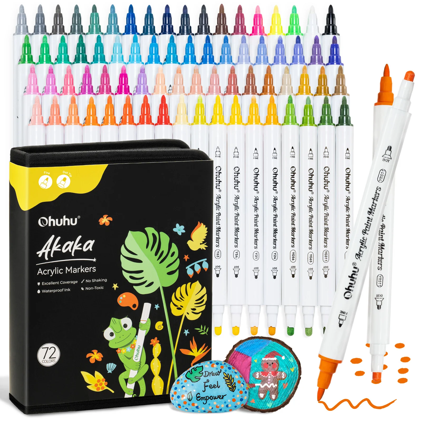 Ohuhu Akaka Dual Nib Acrylic Paint Markers Cotton-core 72 kleuren - Fine & Dot